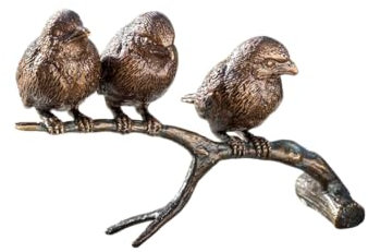 Generisch Bronze-Skulptur DREI Spatzen auf einem AST | sitzend | 20x9x22cm | Tierfigur aus Bronze| handgefertigt