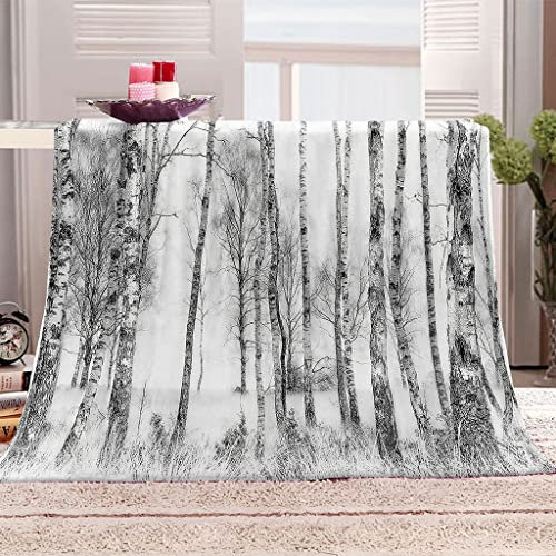 Kuscheldecke Flanell Decke 150X150Cm 3D Drucken Microfaser Weich Flauschige Warm Plüsch Wohndecke Graue Bäume Landschaft Muster Tagesdecke Fleecedecke Winterdecke Für Sofa Und Bett