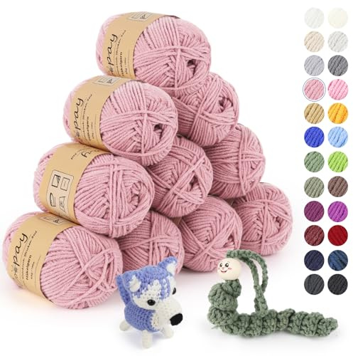 Coopay Wolle zum Häkeln, 10x45g Weiches Häkelgarn, 5 Faiding Wolle zum Stricken, Babywolle zum Häkeln für Anfänger, Super Weich Häkelgarn Babywolle für Häkel- und Strickprojekt - Helles Fleischrosa
