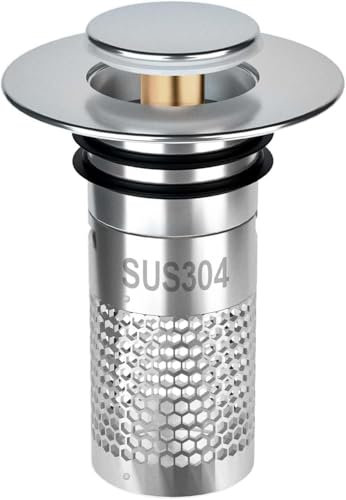 kinoco Sink Drain SUS304 Stainless Steel Sink Strainer, Hair Catcher Drain Stopper, Kitchen and Bathroom Drain Basket
