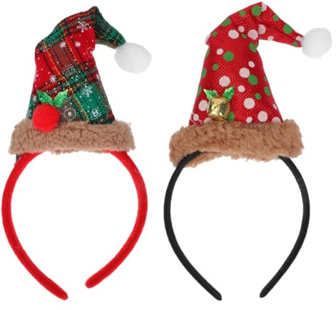 JOINPAYA 2pcs Santa Hat Headband: Christmas Party Decor Hair Hoops for Women Xmas Hair Accessories for Holiday Favors Photo Booth Props (red/green)