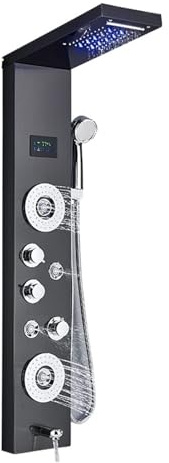 Shower Panel Tower System Rain Waterfall Shower Column Hydroelectricity LCD Display(Nickel 8011)