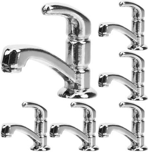 HONITANO 10pcs Miniature Silver Water Faucets Set, 1/12 Scale Artificial Kitchen Faucet for Dollhouse Decoration and Play Accessories