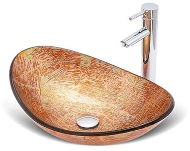 Vasque À Poser Lavabo de salle de bain Lavabo de bureau d'art d'hôtel Lavabo en verre trempé créatif Lavabo de toilette de salle de bains Lavabo De Salle De Bain(Sink set)
