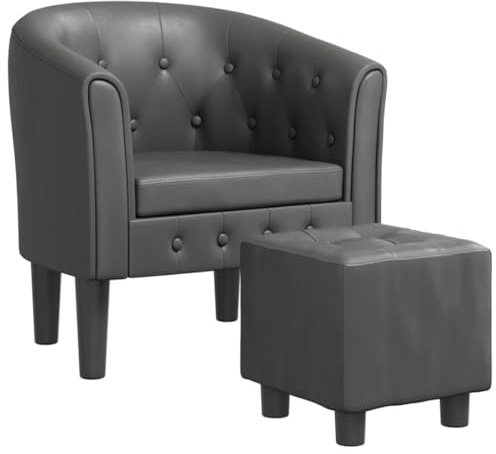 Kaorsrow Poltrona club in ecopelle grigia 70x56x68 cm moderna con graffatura a bottoni, struttura in legno robusta, comoda per soggiorno, camera da letto, ufficio