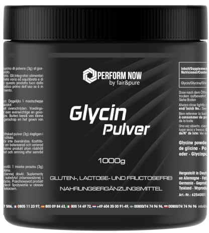 Fair & Pure Glycinpulver 1000 g, daglig dos på 3000 mg | 100 % rent glycin, utan tillsatser, kosttillskott, tillverkat i Tyskland