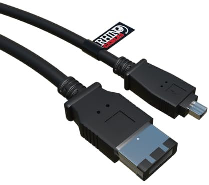 rhinocables FireWire 6-Pin to 4-Pin Cable | IEEE 1394A for Digital Video Transfer – Plug & Play | Connects Camcorders, DV Devices, Laptops & PCs | 2m, 3m or 5m Options, 6 Pin to 4 Pin (3m)