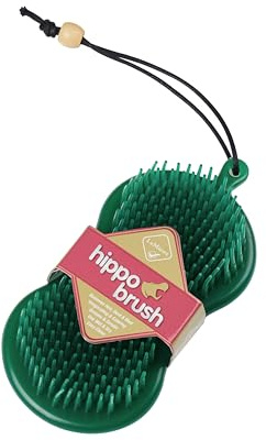 LeMieux Hippo Brush in Green Two in One Horse Grooming Aid with Gentle Bristles and Rubber Scrubby Sponge - One Size