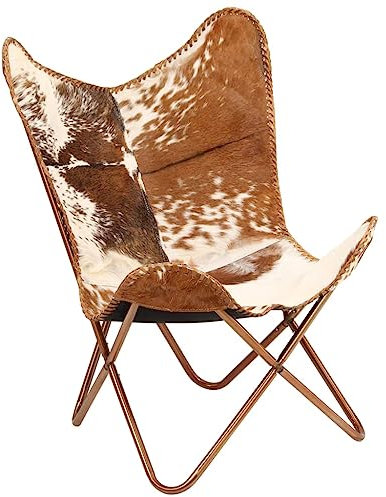 vidaXL Stuhl aus echtem Ziegenleder, braun/weiß, Schmetterlingsform, Möbel