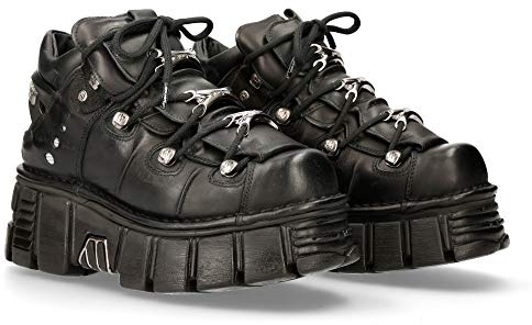 New Rock Bottes Unisexes en Cuir véritable Noir avec Lacets M-106-C66 T.36