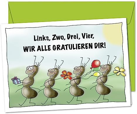 XXL Geburtstagskarte zum gemeinsamen Gratulieren, Grußkarte von mehreren zum Geburtstag, Glückwunschkarte mit stolzierenden Ameisen für Freunde, Familie, Kollegen - DIN A4 Karte inklusive Umschlag