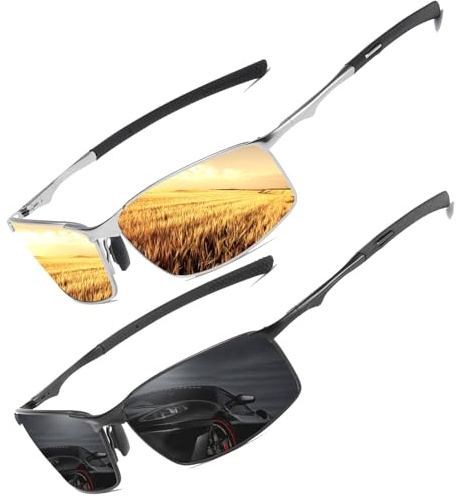 LEDING&BEST Polarised Sunglasses Mens Womens UV Protection metal frame Classic Vintage Style Ultralight Shades For Driving Travel Fishing Running Pilot Sun glasses