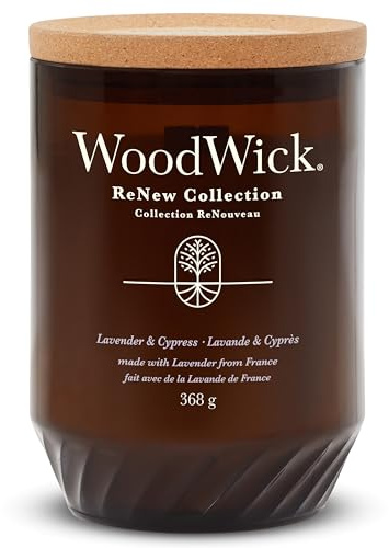 WoodWick Renew Scented Candle with Crackling Wick | Lavender & Cypress Large Candle | Plant Based Soy Coconut Wax Blend | Made with Recycled Materials | Perfect Gifts for Women