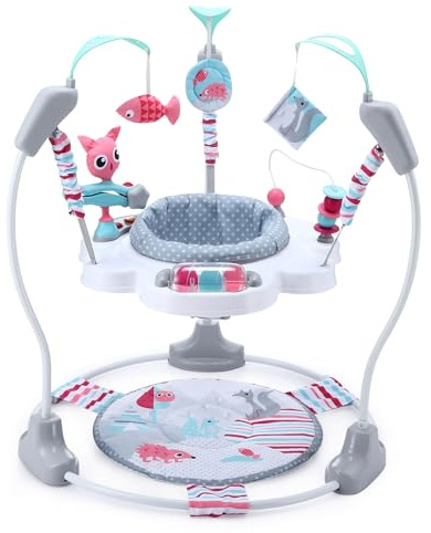 LADIDA Stationary Jumper Jumperoo Baby Activity Centre with Interactive Toys- 360° Rotating Seat, Musical Toys, and Adjustable Heights (Nordic Forest Pink)