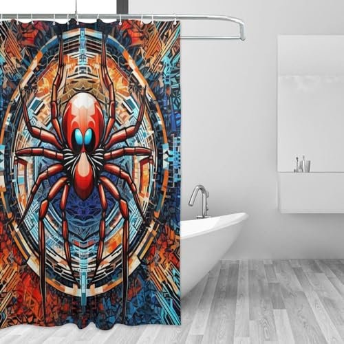 ZGDPBYF Tenda da doccia divertente con animali dei cartoni animati tende da doccia impermeabile tenda da doccia astratta digitale ragno tende da doccia con 12 ganci, 220 x 180 cm