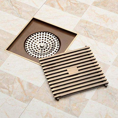 Antik mässing fyrkantigt badrum duschavlopp 12 x 12 cm – snygg och golvavlopp fälla avfall galler sil tråd för din dusch