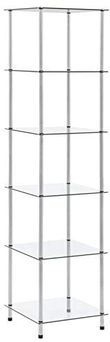 LAPOOH Regal mit 6 Ablagen, Regal, Bookshelf, Leiterregal, Standregal, Wandregal, Aktenregal, DVD Regal, Transparent 40x40x160 cm Hartglas