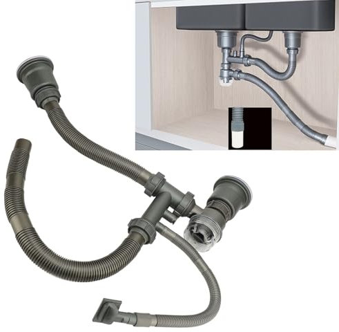 Kit di Scarico per Lavandino Doppio, Tubo di Scarico per Lavandino Flessibile da 2 Pollici con Connettori Adattatore Kit Tubo di Scarico per Lavandino a Doppia Vasca Regolabile