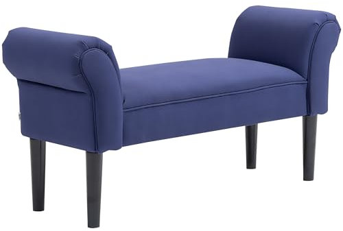 HOMCOM Banc rembourré en toile avec accoudoirs, banc de lit avec cadre en bois, banc à chaussures pour chambre à coucher, salon, couloir, 102 x 36 x 51 cm, bleu