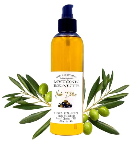 Huile végétale Naturelle et Pure pour Cheveux et Peau - Grand Format - Usage Cosmétique - DIY Recettes Maison - MYTONIC BEAUTE (250, Huile d'olive)