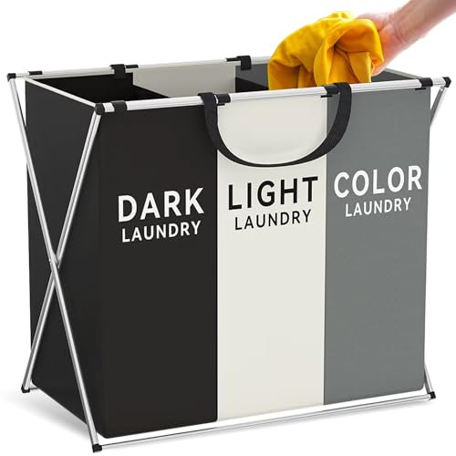 Cesto Ropa Sucia, Cesto de la Colada 100l, Cesto Ropa Sucia 3 Compartimentos, con asa para cuarto de baño, dormitorio, casa, Cesta clasificadora de Ropa clara, oscura, Cestos para la Ropa Sucia