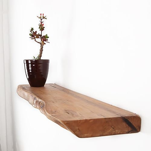 Estante de madera rústica redondo para leña Etagere de madera maciza, tablero grueso con borde irregular, perfecto para habitaciones de invitados del hogar (marrón, 40 x 15 x 2,5 cm)