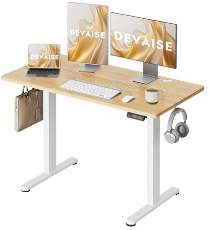 DEVAISE Bureau électrique réglable en Hauteur 120x60 cm, Bureau Assis-Debout avec Moteur Silencieux, Hauteur Réglable de 72 à 120cm, Table Informatique Ergonomique pour Bureau et Télétravail, Chêne