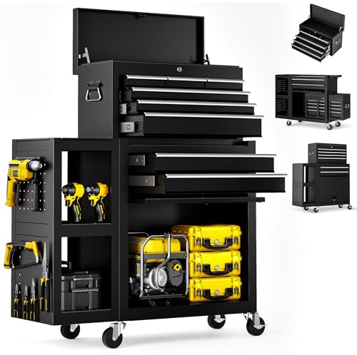 BSMTEK 8-Drawers Rolling Tool Chest with Wheels, 3-in-1 Exclusive Tool Box Combo with Removable 4-Tire Utility Cart, 30% Extra Storage Rolling Tool Cabinet for Garage Workshop, 35”W x 13”D x 43”H-2026