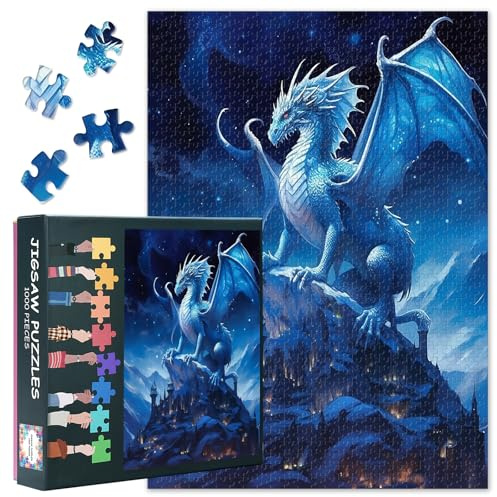 Herausforderende Puzzles Mutter Drache Mit Einer Blauen Farbe 1000 Stück Blauer Drache Puzzles Für Erwachsene Heimdekoration Lustige Puzzle Puzzle Geschenke Für Familienfreunde Party Nächte 50cmx70cm