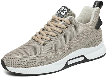 Chaussures Rehaussantes Hommes 8cm décontractées Sport Lacets légères Respirantes Talon caché Sneakers Montantes Confort Mode Urbaine (Khaki, 41)