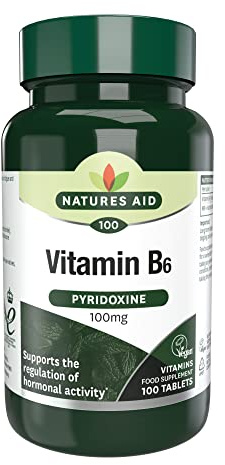 Natures Aid Vitamin B6 100mg – High Strength Pyridoxine – Supports Energy, Hormonal Balance & Nervous System – Vegan, Gluten-Free, Non-GMO Daily Food Supplement – 100 Tablets