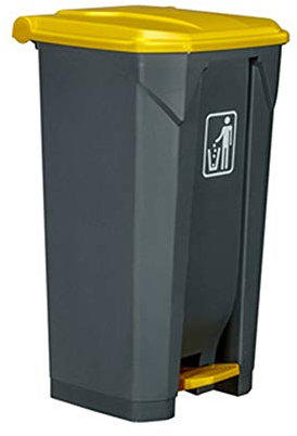 Monkibag-hm Poubelle d'Extérieur 100L avec Couvercle Jaune et Pédale, Grande Capacité de Recyclage pour Cuisine, Bureau, Rue (1 Pièce)