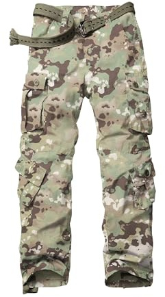 TRGPSG Men's Lightweight Hiking Pants Outdoor Ripstop Wild Cargo Pants Multi-Pocket Military Army Camo Casual Work Trousers, DQ Camo, 34