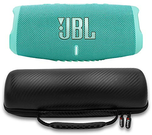 JBL Charge 5 Waterproof Portable Speaker with Built in Powerbank and gSport Carbon Fiber Case (Teal)