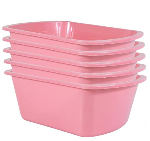 Vakly Wash Basins – Rectangular Plastic Hospital Bedside Soaking Tub - Small 7 Qt Graduated Bucket - Portable Washbasin for Washing, Cleaning, Foot Bath, Dishes, Face Cleansing Bowl (5, Pink)