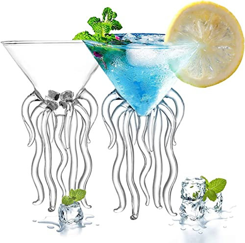 TINGJUNN 2-teiliges Set 155 ml Kreative Octopus-Martini-Gläser, Cocktailgläser, Premium-Kristallklare Gläser für Zuhause, Hochzeiten und Feiern.