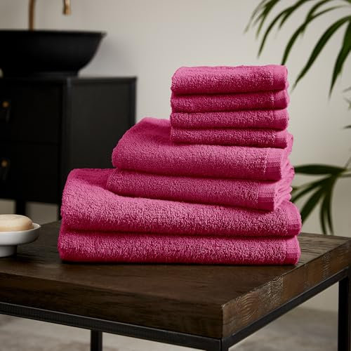 Catherine Lansfield Quick Dry Cotton 8 Piece Towel Set Hot Pink