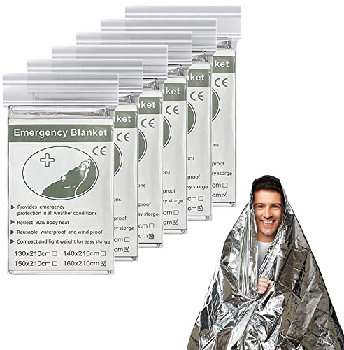 Emergency Blanket (6-Pack) ,Emergency Foil Blanket– 83 x 63 (210 x 160 cm) Survival Reflective Thermal Blanket Perfect for Outdoors, Hiking, Survival, Marathons or First Aid, Emergency Supplies
