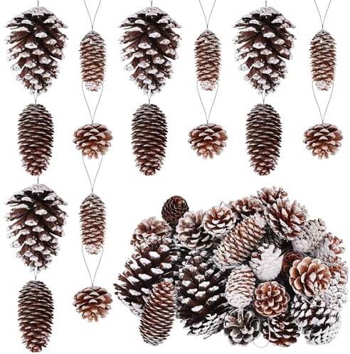 Fovths 42 Pieces Christmas Snow White Pine Cones Ornaments Natural Rustic Pine Cones Bulk Xmas Tree Hanging Decoration for Christmas Tree Gift Home Party DIY, Assorted Sizes