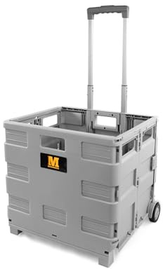 MaxWorks 50704 Collapsible Gray Rolling Folding Dolly Grocery Cart - Multi-Functional Teacher Dolly with Extra Storage, Durable Wheels, and Easy-to-Fold Design for Classroom, Office, Shopping