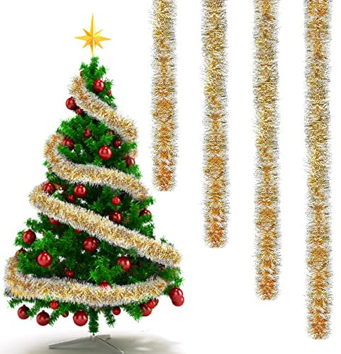 Guirnalda de Oropel de Navidad, 3 Piezas Espumillón de Navidad, Guirnalda Brillante Metálica Decoraciones, Oropel Arbol Navidad para Decoración de Árbol de Navidad