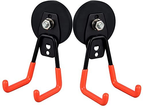 MUTUACTOR Gancho magnético pesado, gancho magnético de almacenamiento de doble gancho 2pcs para suspensión, gancho magnético metálico fuerte para gabinete de almacenamiento gancho de garaje