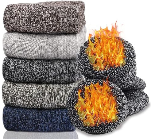 Hocerlu 5 Paires Chaussettes Thermiques pour Hommes et Femmes, Taille 35-42, Chaussettes d'hiver épaisses et Chaudes pour Temps Froid