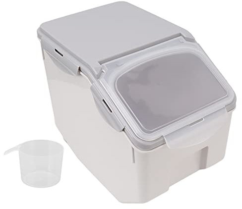 Aufbewahrungsbehälter für Reis und Getreide, Reisspender mit Becher, Luftdichter Lebensmittel-Aufbewahrungsbehälter, Großer Reiskorn-Eimer, Trockenfutter-Aufbewahrungsbox aus(Grau 15 kg)