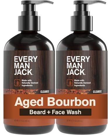 Every Man Jack Beard + Face Wash - Aged Bourbon Scent - Gently cleanse skin and soften beard - Made with Glycerin and Aloe - 6.7 fl. oz (2 Pack)