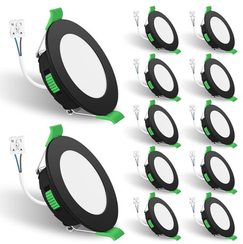 ALUSSO LED Einbaustrahler 230V 4W Flach, Dimmbar LED Spots 230V, 68mm Deckenspots Einbauleuchten, Warmweiß 3000K Neutralweiß 4000K Kaltweiß 6500K, Schwarz IP44 Einbauspots für Badezimmer, 12er Set