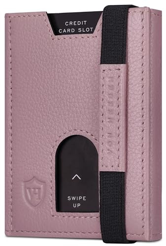 VON HEESEN Slim Wallet mit Münzfach & RFID-Schutz - Leder Geldbeutel - Mini Geldbörse für Herren und Damen - Kartenetui Echtleder Karten Portemonnaie klein - Kreditkartenetui Lavendel