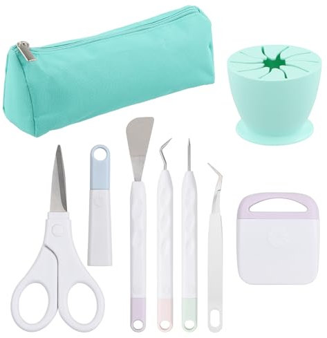 8 Pcs Outils de Bricolage en Vinyle, Accessoires pour Traceur en Acier Inoxydable avec Spatule Grattoir Pincettes Collecteur de Déchets Sac de Rangement, Outils Désherbage Vinyle base pour Artisanat