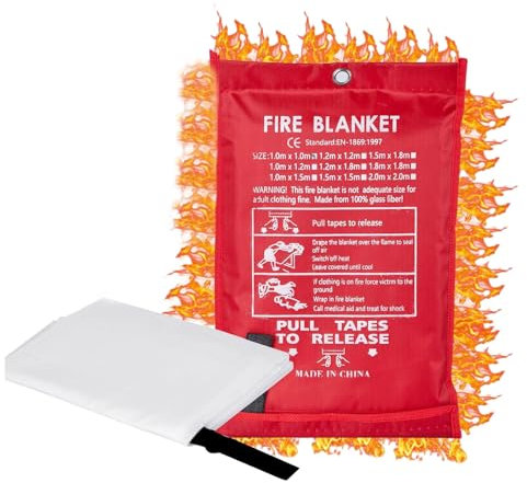 AHDFY Notfall-Feuerdecke, Feuerlöschdecke, Notfall, Flammschutz, Fiberglas-Notfall-Feuerdecke, Notüberlebens-Löschdecke für Küche, Kamin, Grill, Auto, Camping,2.0mX2.0m