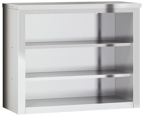 vidaXL Stainless Steel Kitchen Wall Cabinet-92x40x75cm-Silver Storage Cupboard with 2 Shelves for Restaurants, Bars, Commercial Kitchens